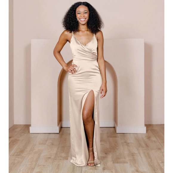 Revelry Dresses Nwt Revelry Rava Satin Dress Gold Champagne Satin